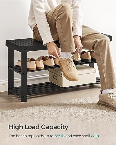 SONGMICS Shoe Rack Bench, 3-Tier Bamboo Entryway Bench, 35.2 Inches Width