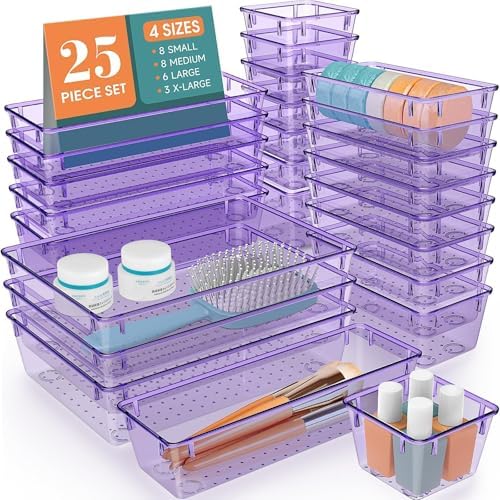 25 PCS Drawer Organizer Set, 5 Size Bathroom and kitchen organizer Trays
