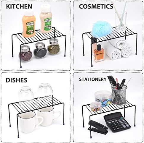 SIBAO Kitchen Shelves, Cabinet Organization Mini Storage Shelf, Storage Rack Organizer for Kitchen, Fridge, Cabinet, Bathroom (Black 4)