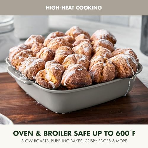 GreenPan Premiere Ovenware Healthy Ceramic Nonstick 8" Square Cake Baking Pan, PFAS-Free, Warp-Free Bakeware, Durable Quick Heating, Oven & Broiler Safe to 600F, Dishwasher Safe, Taupe