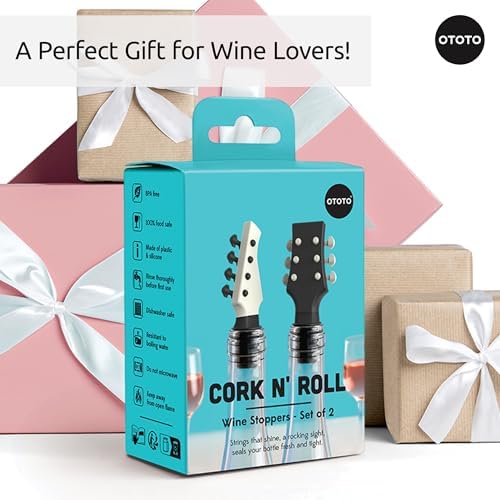 OTOTO Guitar Wine Stoppers Set - Wine Cork, Wine Cap - Unique Kitchen Gadgets, Cooking Gifts for Women, Kitchen Essentials, Kitchen Utensils, Funny Gift, Kitchen Accessories - (Cork n' Roll)