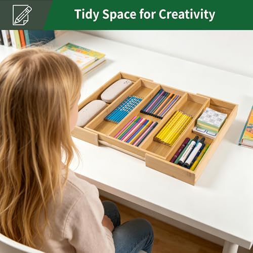 Utoplike Drawer Organizer Kitchen Utensils, Expandable Bamboo Cutlery Tray