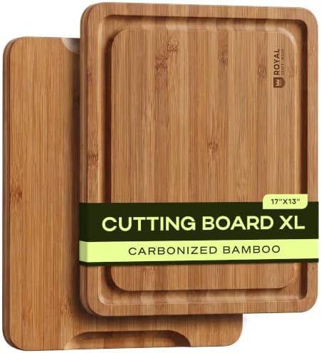 ROYAL CRAFT WOOD Wooden Cutting Board - Bamboo Cutting Boards with Juice Groove - Kitchen Chopping Board for Meat Cheese and Vegetables, Heavy Duty Serving Tray w/Handles, 13” x 17”
