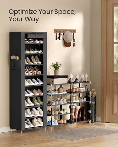 SONGMICS 10-Tier Shoe Rack with Cover, Shoe Storage Cabinet for 20 Pairs