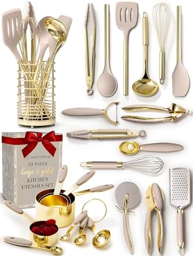Styled Settings Beige and Gold Utensils Set, 23-Piece
