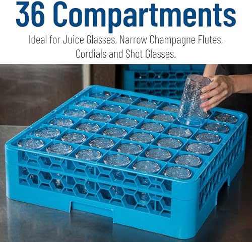 Carlisle FoodService Products 36 Compartment Glass Racks with 1 Extender - Fits 2.69" Diameter White Wine Glasses, Tumblers, Narrow Bowl Stems, 2.94" Compartments, Tamper Proof, Blue