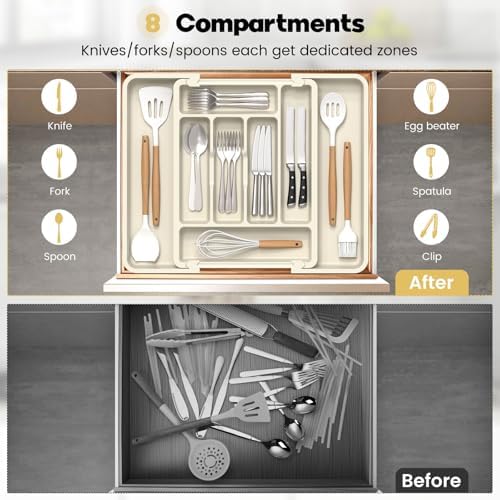Caperci Large Silverware Organizer Tray for Kitchen Drawer Utensils Thicker