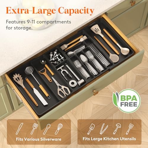 Lifewit Utensil Organizer for Kitchen Drawer, Expandable Cooking Tray