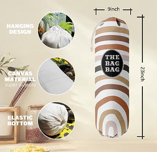 Boho Pattern Grocery Bags Holder and Organizer, Wall Mount Plastic Bags Storage Container Dispenser, Kitchen Gifts For Women Family Grandma Mom (H-26)
