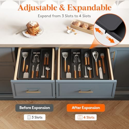 Lifewit Utensil Organizer for Kitchen Drawer, Expandable Cooking Tray
