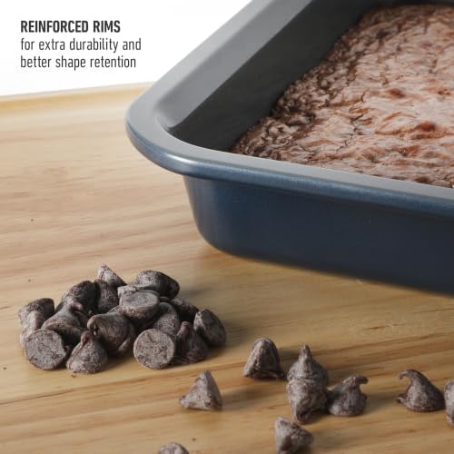Calphalon Legacy 10-Pieces Nonstick Bakeware Set PFOA-Free, Baking Sheet Set, Carbon Steel Bakeware Pans Collection, High-Heat Oven Safe, for Cookies, Cakes, and Muffins -Blue/Grey Interior