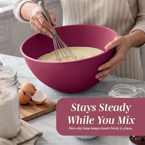 COOK WITH COLOR Mixing Bowls with Lids - 12 Piece Plastic Nesting Bowls Set includes 6 Prep Bowls and 6 Lids, Microwave Safe Mixing Bowl Set, Rose TPR Lid