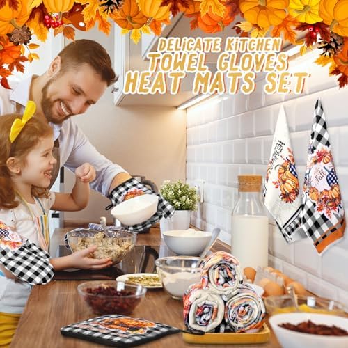 Pickmesh 12 Pcs Fall Kitchen Towels Autumn Pot Holders Oven Mitts Set