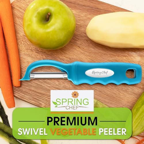 Spring Chef Swivel Vegetable Peeler for Kitchen w/Soft Grip Handle, Teal