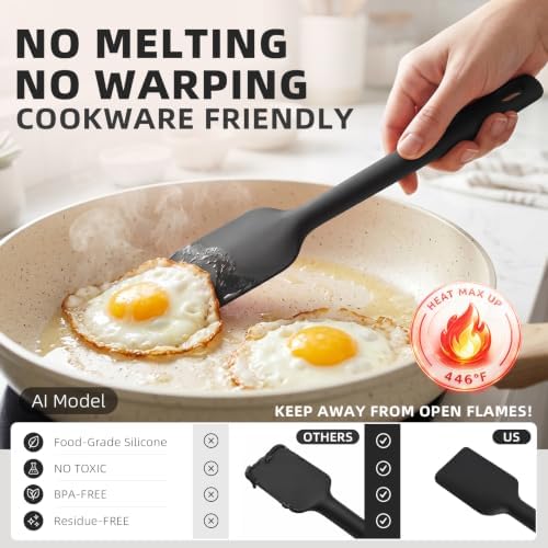 Kitchen Utensils Set 6 PCS,Silicone Cooking Utensils Set,Spatula Set,446℉ Heat Resistant Cooking Utensils,Tongs,Spoon,BPA Free Kitchen Gadgets Appliances for Non-Stick Cookware,Home Essential(Black)