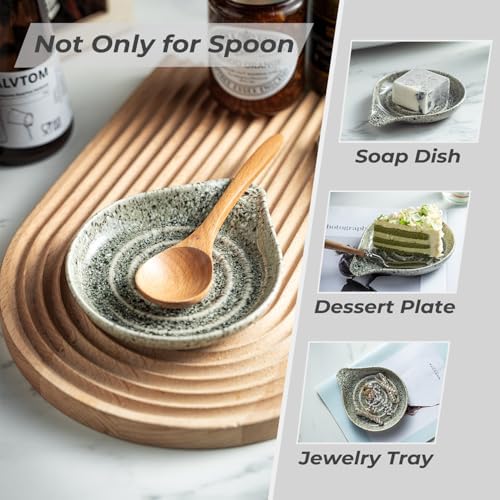 LAUCHUH Spoon Rest for Stove Top, Ceramic Spoon Holder for Kitchen Counter