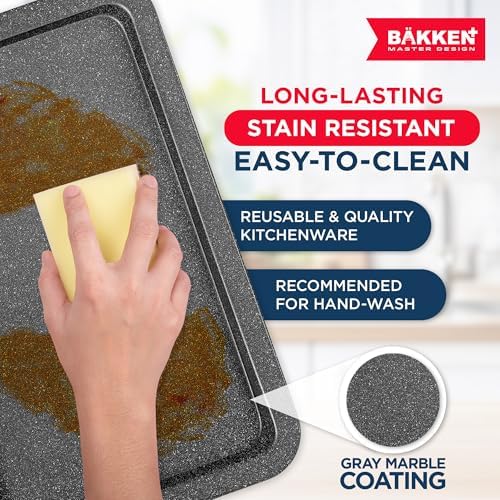 BAKKEN Kitchen Baking Pans - Nonstick Gray Coating, 13.18’’ × 8.66’’ Commercial Grade Carbon Steel Cookie Sheet, Baking Kitchen Essentials, PFOA, PFOS, PTFE Free, Oven Safe Tray (450° F), Gray