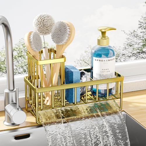 Kitsure Sponge Holder for Kitchen Sink, 7.9"x3.7"x6.2", Gold