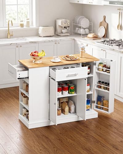 VEVOR Kitchen Island Cart with Storage, 42.36 in Wide Island Table for Kitchen, with 2 Drawers, Storage Cabinet, Table for Home Dining Room, White