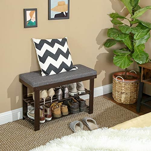 SONGMICS Bamboo Shoe Bench, 3-Tier Shoe Rack, 11.9 x 28.3 x 19.2 Inches