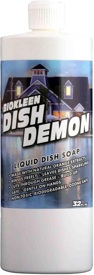 Dish Demon Natural Orange Oil Liquid Dish Soap, Grease-Cutting, Streak-Free, 32 oz