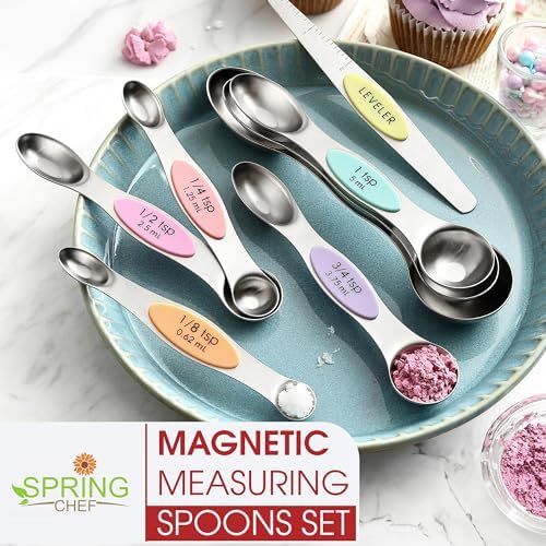 Spring Chef Stainless Steel Magnetic Measuring Spoons Set of 8, Pastel
