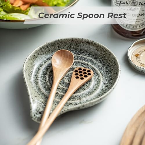 LAUCHUH Spoon Rest for Stove Top, Ceramic Spoon Holder for Kitchen Counter