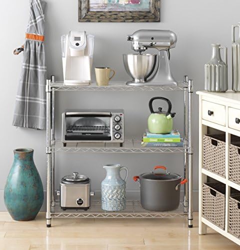 Whitmor 3 Tier Shelving Unit, Metal Storage Shelves, 400 lbs Capacity per Shelf, 1200 lbs Total, Easy Assembly Home Organizer for Pantry, Kitchen, Garage, Plant, 36"L x 14"W x 36"H, Chrome