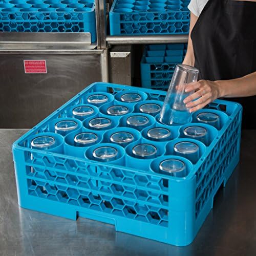Carlisle FoodService Products RW20-114 OptiClean NeWave Polypropylene 20-Compartment Glass Rack with 2 Extenders, 19-3/4" Length x 19-3/4" Width x 7.12" Height, Blue (Case of 3)