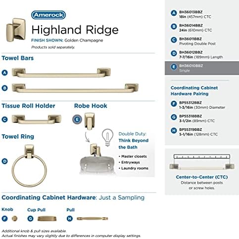 Amerock BH36010BBZ | Golden Champagne Single Robe Hook | 2-1/8 inch (54 mm) Length Towel Holder | Highland Ridge | Towel Hook for Bathroom | Bathroom Hardware | Bath Accessories