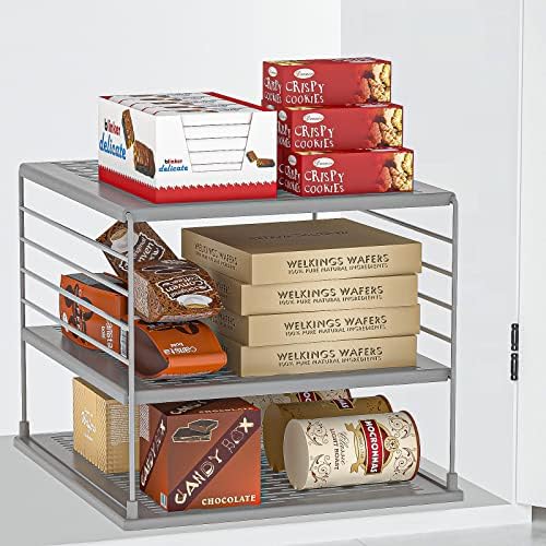 2 PACK Cabinet Organizer- Divided Compartment Holder for Foil and Plastic Wrap- Upgraded Pantry Organizers and Storage for Kitchen(Gray)