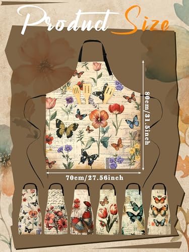 Bencailor 6 Pcs Vintage Floral Butterfly Aprons Gift for Women with Pockets