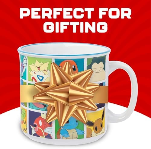 Silver Buffalo Pokémon Pikachu, Snorlax, Eevee, Ceramic Camper Mug, 20oz