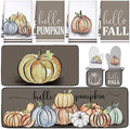 Fanfanwin 10 Pcs Fall Pumpkin Kitchen Decor Set Kitchen Towels Pot Holders Oven Mitts and Rugs Set Thanksgiving Towels for Baking Cooking BBQ Autumn Home(Minimalist Style Pumpkin,Light Brown,10)