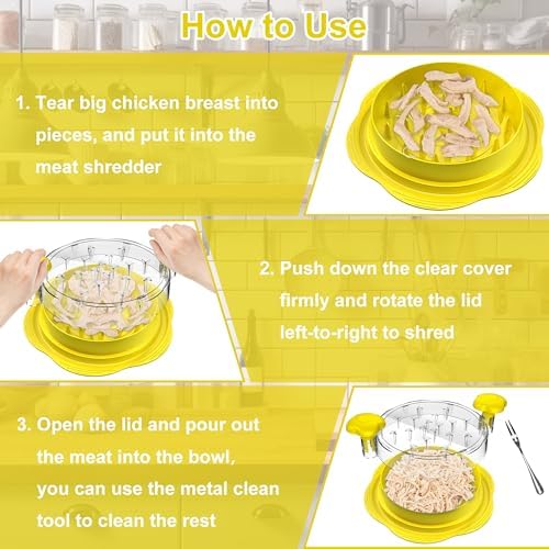Chicken Shredder Tool Twist Large Meat Shredder with Brush&Fork, Yellow