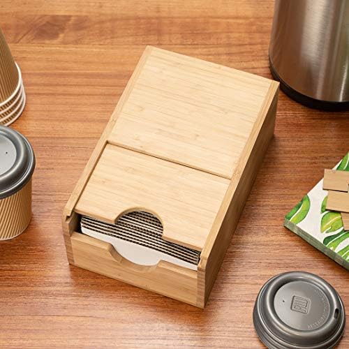 Restaurantware Restpresso 9 1/2 x 6 x 3.75 Inch Coffee Cup Sleeve Dispenser 1 Compact Coffee Sleeve Holder - Spring-Loaded Design For Homes or Restaurants Natural Bamboo Coffee Sleeve Organizer