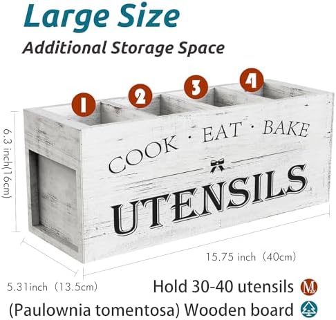 Suli Extra Large Utensil Holder Countertop for Kitchen Counter,White Grain