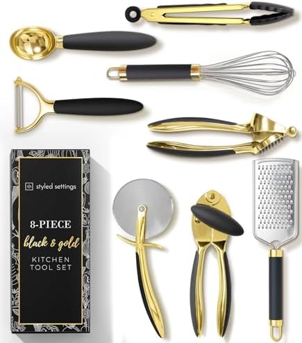 Styled Settings Black and Gold Kitchen Utensils, 8-Piece, Black & Gold