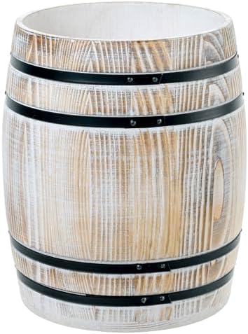 MyGift Whitewashed Wood Wine Barrel Kitchen Utensil Holder Crock