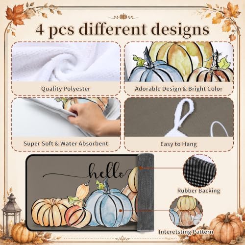 Fanfanwin 10 Pcs Fall Pumpkin Kitchen Decor Set Kitchen Towels Pot Holders Oven Mitts and Rugs Set Thanksgiving Towels for Baking Cooking BBQ Autumn Home(Minimalist Style Pumpkin,Light Brown,10)