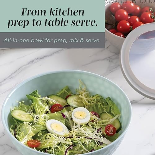 COOK WITH COLOR Mixing Bowls with Lids - 12 Piece Plastic Nesting Bowls Set includes 6 Prep Bowls and 6 Lids, Microwave Safe Mixing Bowl Set, Mint Embossed