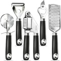 Kitchen 18/0 Stainless Steel Gadgets Utensil Set, Good Grip Utensils, Can Opener, Cheese Grater, Peeler, Pizza Cutter, Garlic Press, 5 Pcs