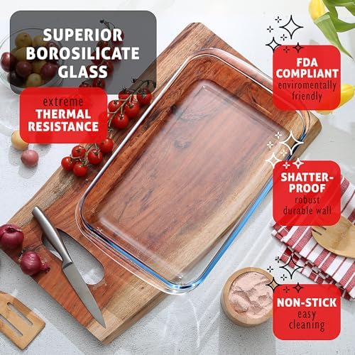 Nestl 16 pc Glass Baking Dishes for Oven, Glass Food Storage Containers with Lids, Leakproof Casserole Dishes for Oven with Lid, Cooking, Microwave Oven Freezer Safe Bakeware, 9x13 Lasagna Pan Black