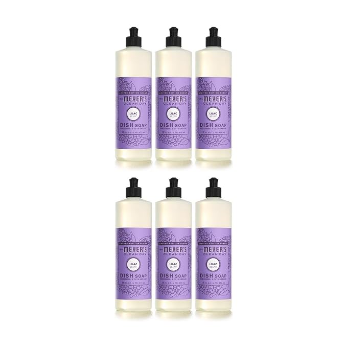 [6 Pack] Clean Day Lilac Scent Liquid Dish Soap 16 oz 1 pk with Sponge - with Sponge - Plant-Derived Degreaser, Biodegradable Dish Soap, Lilac Scent