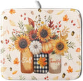 Autumn Sunflowers Vase Dish Drying Mat for Kitchen Counter,Fall Pumpkin Maple Leaves Drying Mat 16 x 18 Inch with High Absorbent Microfiber Dish Drying Drainer Mat for Coffee Bar