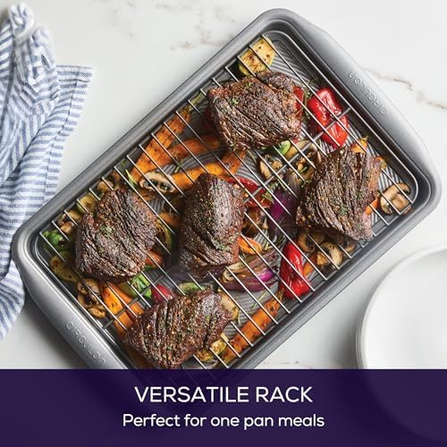 Circulon Bakeware Baking Sheet/Cookie Pan and Cooling Rack Set, 3 Piece, Gray