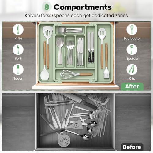 Caperci Large Silverware Organizer Tray for Kitchen Drawer Utensils Thicker