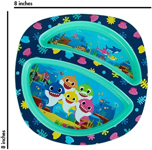 First Years Baby Shark Toddler Dinnerware Set - Includes Plate, Bowl, Fork and Spoon - 4 Count, Blue