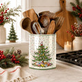 Christmas Tree Green Kitchen Utensil Holder, Xmas Winter Large Ceramic Utensil Holder For Countertop Organizer, 6.3'' Cooking Utensil Crocks Festivel Decor Utensil Storage Cup for Kitchen