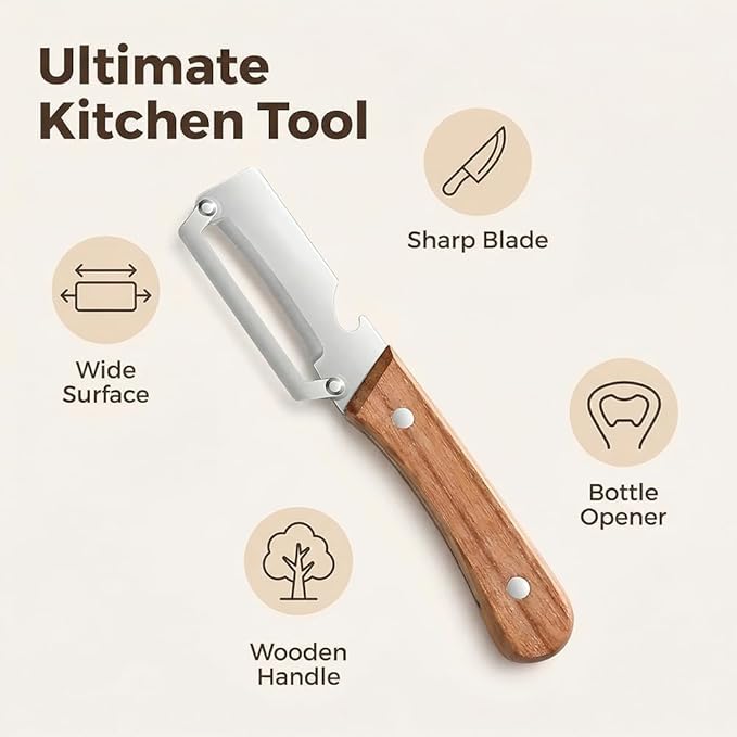 Premium Vegetable Peeler with Wooden Handle and Bottle Opener, Kitchen Gadgets - Image 4